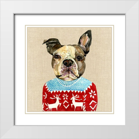 French Bulldog in a Red Sweater White Modern Wood Framed Art Print with Double Matting by Jing, Jin