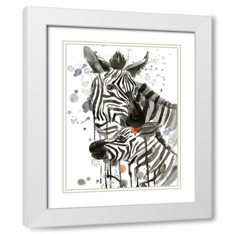Zebra Kiss White Modern Wood Framed Art Print with Double Matting by Jing, Jin