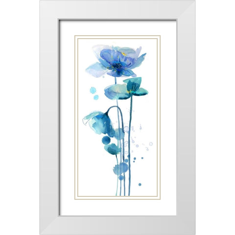 Indigo Poppy 1 White Modern Wood Framed Art Print with Double Matting by Jing, Jin