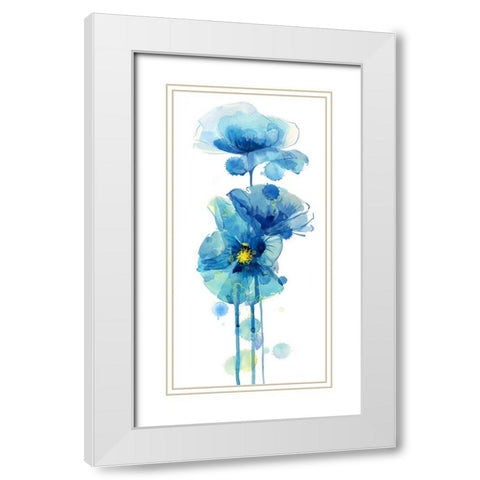 Indigo Poppy 3 White Modern Wood Framed Art Print with Double Matting by Jing, Jin