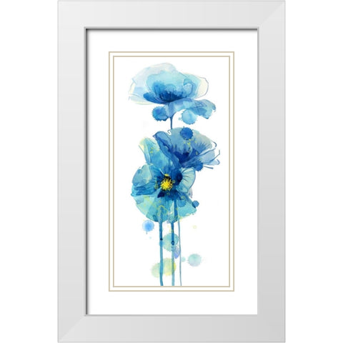 Indigo Poppy 3 White Modern Wood Framed Art Print with Double Matting by Jing, Jin