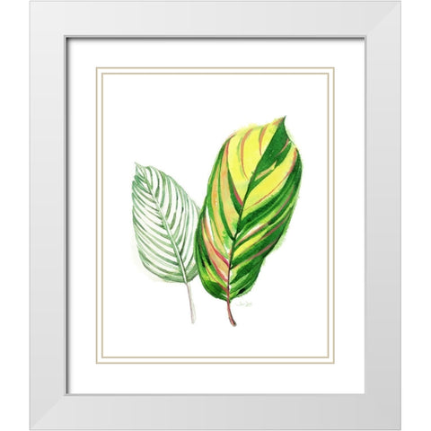 Tropical Striped Leaf White Modern Wood Framed Art Print with Double Matting by Jing, Jin