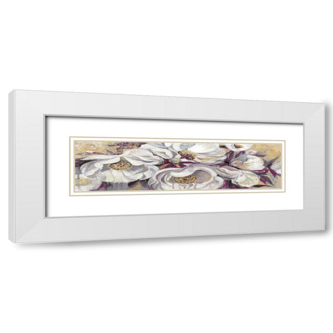 Floral Tapestry White Modern Wood Framed Art Print with Double Matting by Jing, Jin