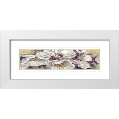 Floral Tapestry White Modern Wood Framed Art Print with Double Matting by Jing, Jin