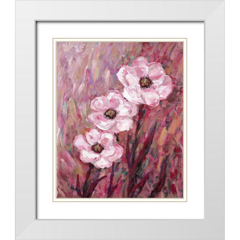 Colourful Flowers White Modern Wood Framed Art Print with Double Matting by Zheng, James