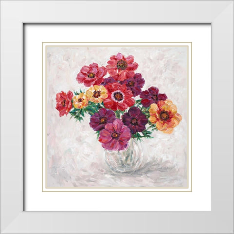 Fall Anemones White Modern Wood Framed Art Print with Double Matting by Zheng, James