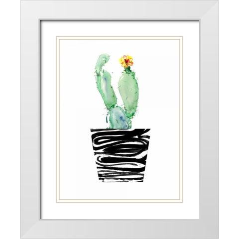Cute Cactus White Modern Wood Framed Art Print with Double Matting by London, Dakota