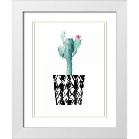Little Cactus White Modern Wood Framed Art Print with Double Matting by London, Dakota