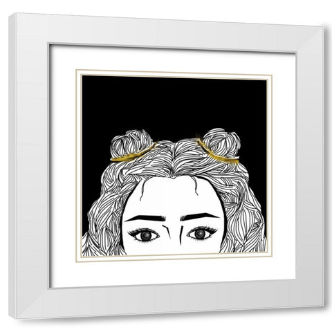Cool Gaze White Modern Wood Framed Art Print with Double Matting by S Studio