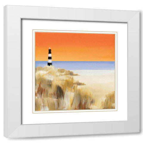 Lighthouse Sunset White Modern Wood Framed Art Print with Double Matting by Cook, Andrea