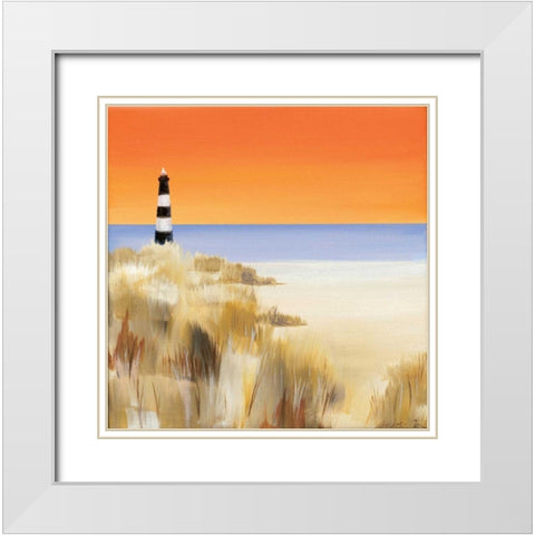 Lighthouse Sunset White Modern Wood Framed Art Print with Double Matting by Cook, Andrea