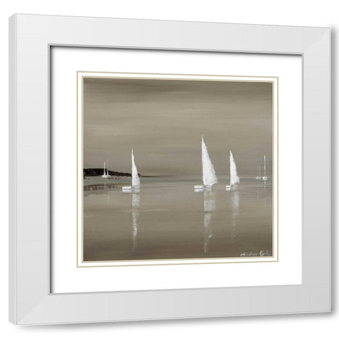 Sailing Grey II White Modern Wood Framed Art Print with Double Matting by Cook, Andrea
