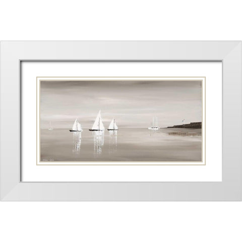 Sailing Grey III White Modern Wood Framed Art Print with Double Matting by Cook, Andrea