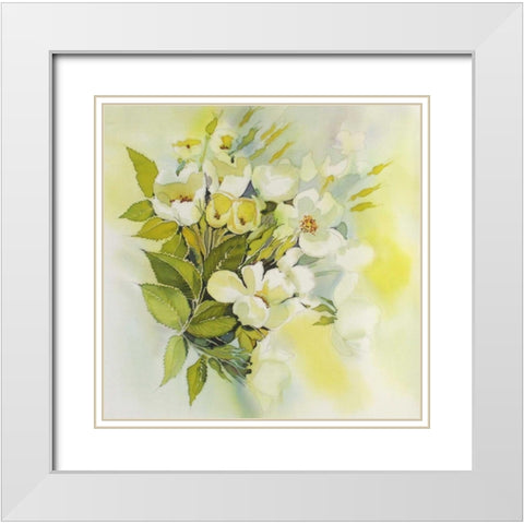 Soft Floral White Modern Wood Framed Art Print with Double Matting by Mayskaya, Alisa