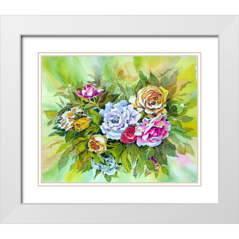 Roses White Modern Wood Framed Art Print with Double Matting by Mayskaya, Alisa