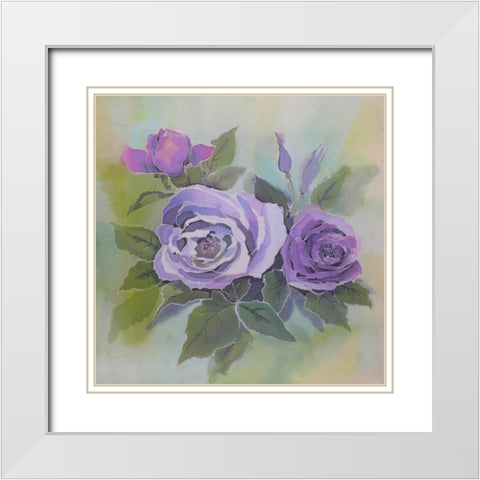 Purple roses White Modern Wood Framed Art Print with Double Matting by Mayskaya, Alisa