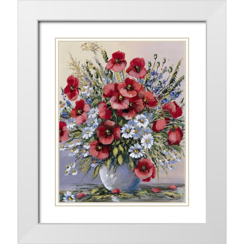 Red poppies White Modern Wood Framed Art Print with Double Matting by Paleta, Anna