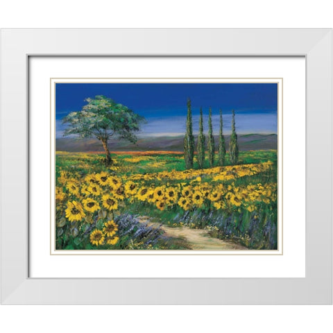 Field of sunflowers White Modern Wood Framed Art Print with Double Matting by Paleta, Anna