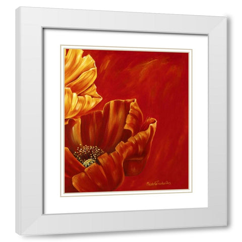 Poppies in bloom II White Modern Wood Framed Art Print with Double Matting by Frederiks, Beatrix