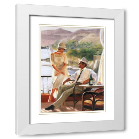 Meeting at the tea-garden White Modern Wood Framed Art Print with Double Matting by Denis, E
