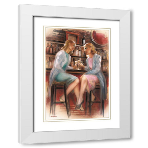 Bar conversations II White Modern Wood Framed Art Print with Double Matting by Denis, E