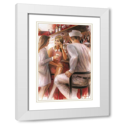 Bar conversations IV White Modern Wood Framed Art Print with Double Matting by Denis, E