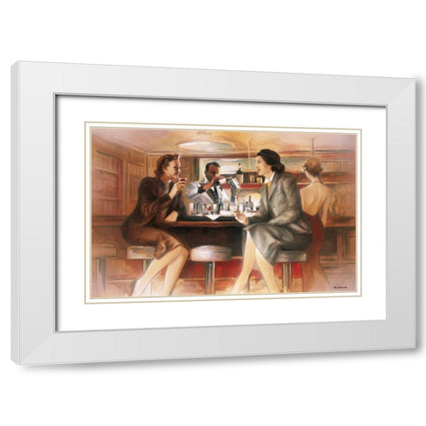 Bar conversations V White Modern Wood Framed Art Print with Double Matting by Denis, E