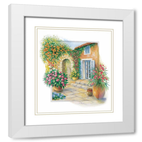 Flowery courtyard White Modern Wood Framed Art Print with Double Matting by Erwin, Eric