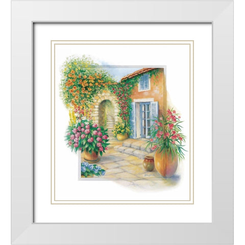 Flowery courtyard White Modern Wood Framed Art Print with Double Matting by Erwin, Eric