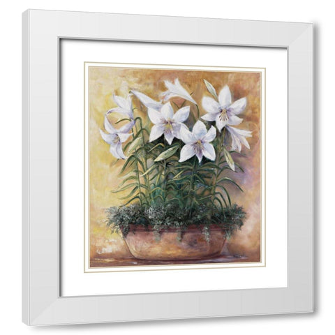 White lilies in bowl White Modern Wood Framed Art Print with Double Matting by Withaar, Rian