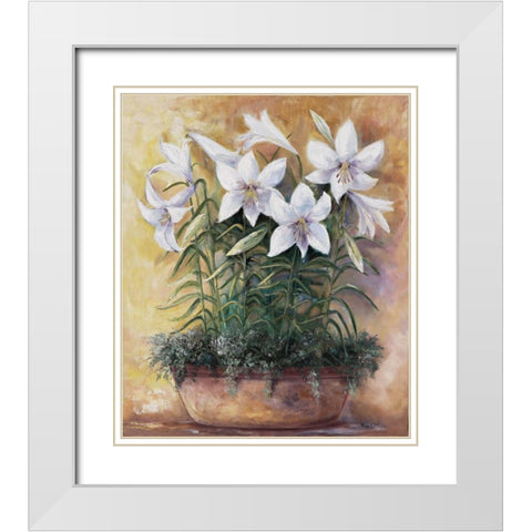 White lilies in bowl White Modern Wood Framed Art Print with Double Matting by Withaar, Rian