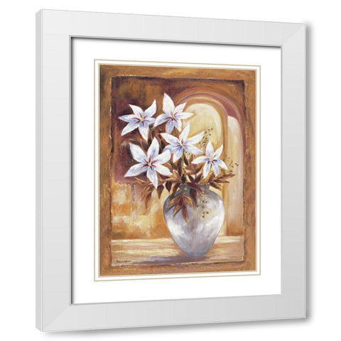 White flowers in vase II White Modern Wood Framed Art Print with Double Matting by Withaar, Rian