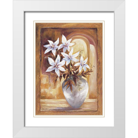White flowers in vase II White Modern Wood Framed Art Print with Double Matting by Withaar, Rian