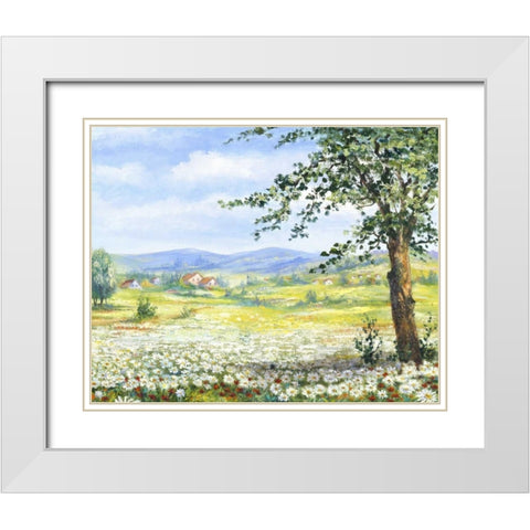 Marguerites field White Modern Wood Framed Art Print with Double Matting by Withaar, Rian