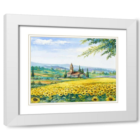 Sunflower field White Modern Wood Framed Art Print with Double Matting by Withaar, Rian