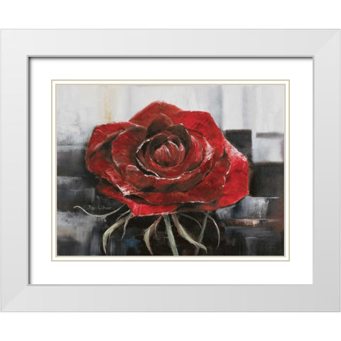 Blooming red Rose White Modern Wood Framed Art Print with Double Matting by Withaar, Rian