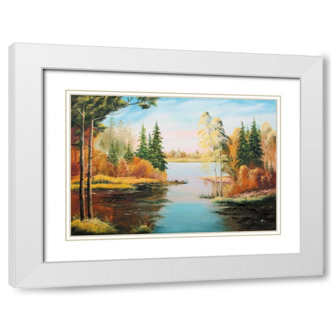 Oil forestlake IV White Modern Wood Framed Art Print with Double Matting by Natalia, Gusak