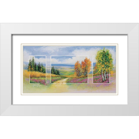 Spring triptychon White Modern Wood Framed Art Print with Double Matting by de Jong, Johan