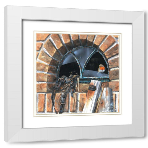 Bird in window White Modern Wood Framed Art Print with Double Matting by Weenink, Jan