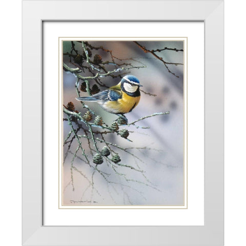Bird in fir-tree White Modern Wood Framed Art Print with Double Matting by Weenink, Jan