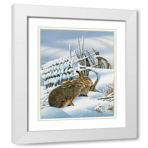 Bunnies in the snow White Modern Wood Framed Art Print with Double Matting by Weenink, Jan