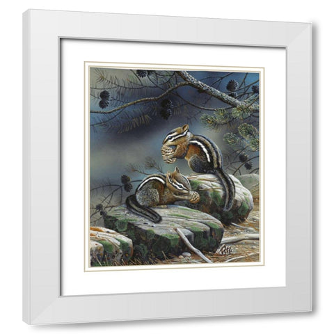 Squirrels White Modern Wood Framed Art Print with Double Matting by Weenink, Jan