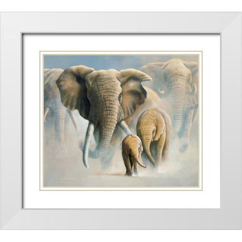 Running elephants II White Modern Wood Framed Art Print with Double Matting by Weenink, Jan