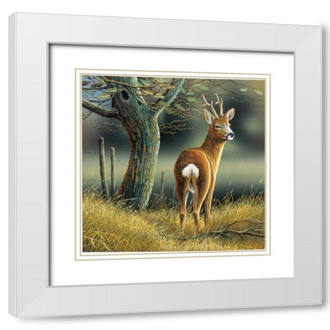 Reindeer White Modern Wood Framed Art Print with Double Matting by Weenink, Jan