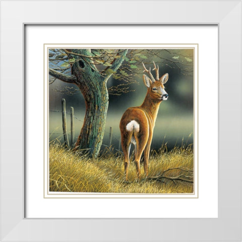 Reindeer White Modern Wood Framed Art Print with Double Matting by Weenink, Jan