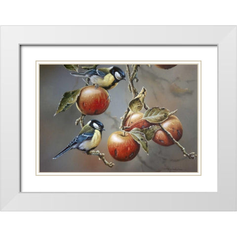 Two birds with apples White Modern Wood Framed Art Print with Double Matting by Weenink, Jan