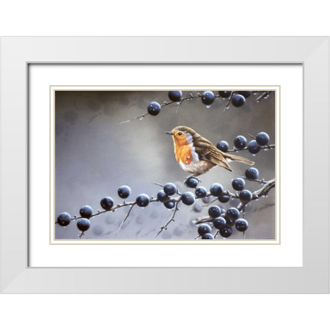Bird sitting on vinetree White Modern Wood Framed Art Print with Double Matting by Weenink, Jan