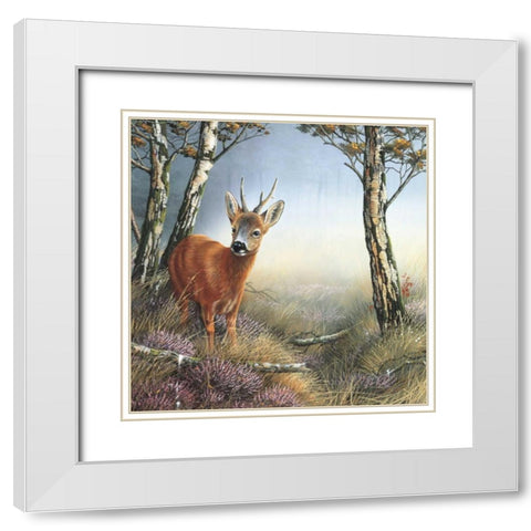Deer in forest White Modern Wood Framed Art Print with Double Matting by Weenink, Jan
