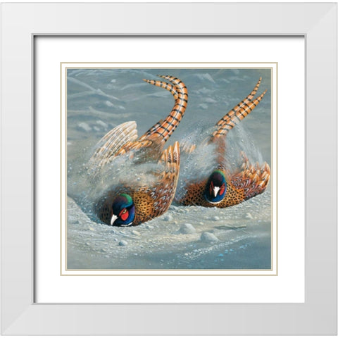 Gold pheasant White Modern Wood Framed Art Print with Double Matting by Weenink, Jan