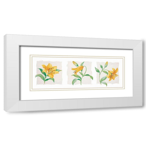 Yellow lily triptych White Modern Wood Framed Art Print with Double Matting by Kumorek, Krysztov